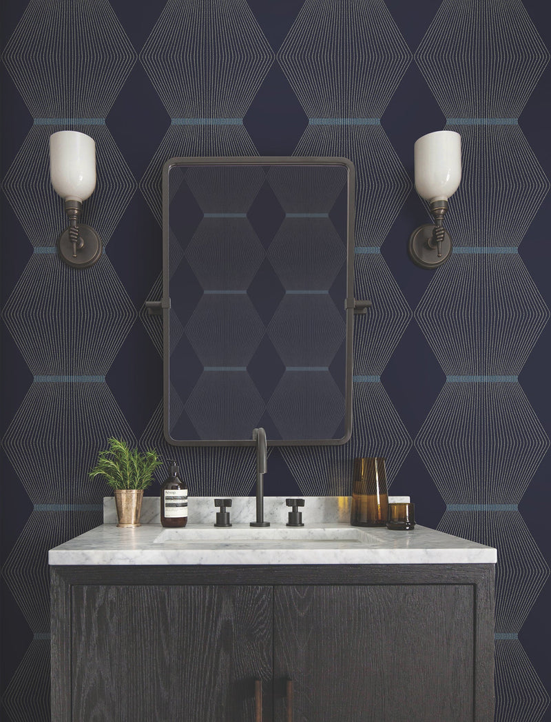 MX9635 Diamond Legacy Navy Astoria Wallpaper by York Wallcoverings