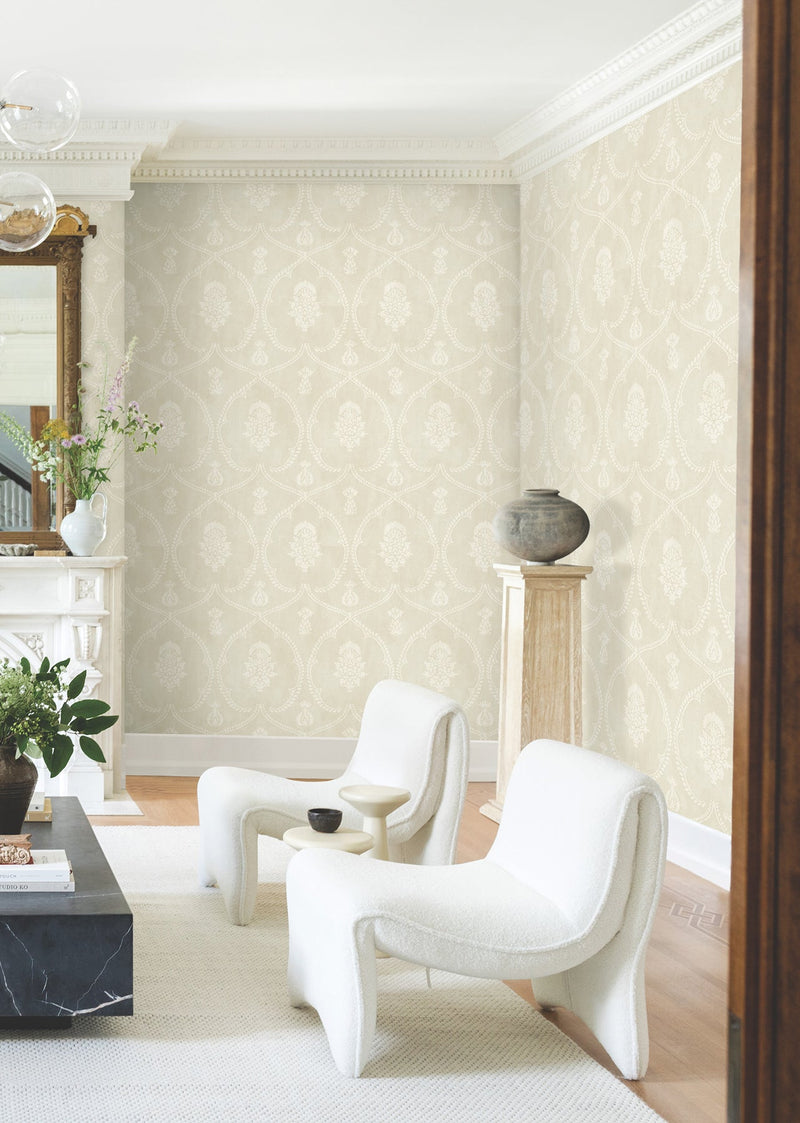 MX9641 Royal Damask Beige Astoria Wallpaper by York Wallcoverings
