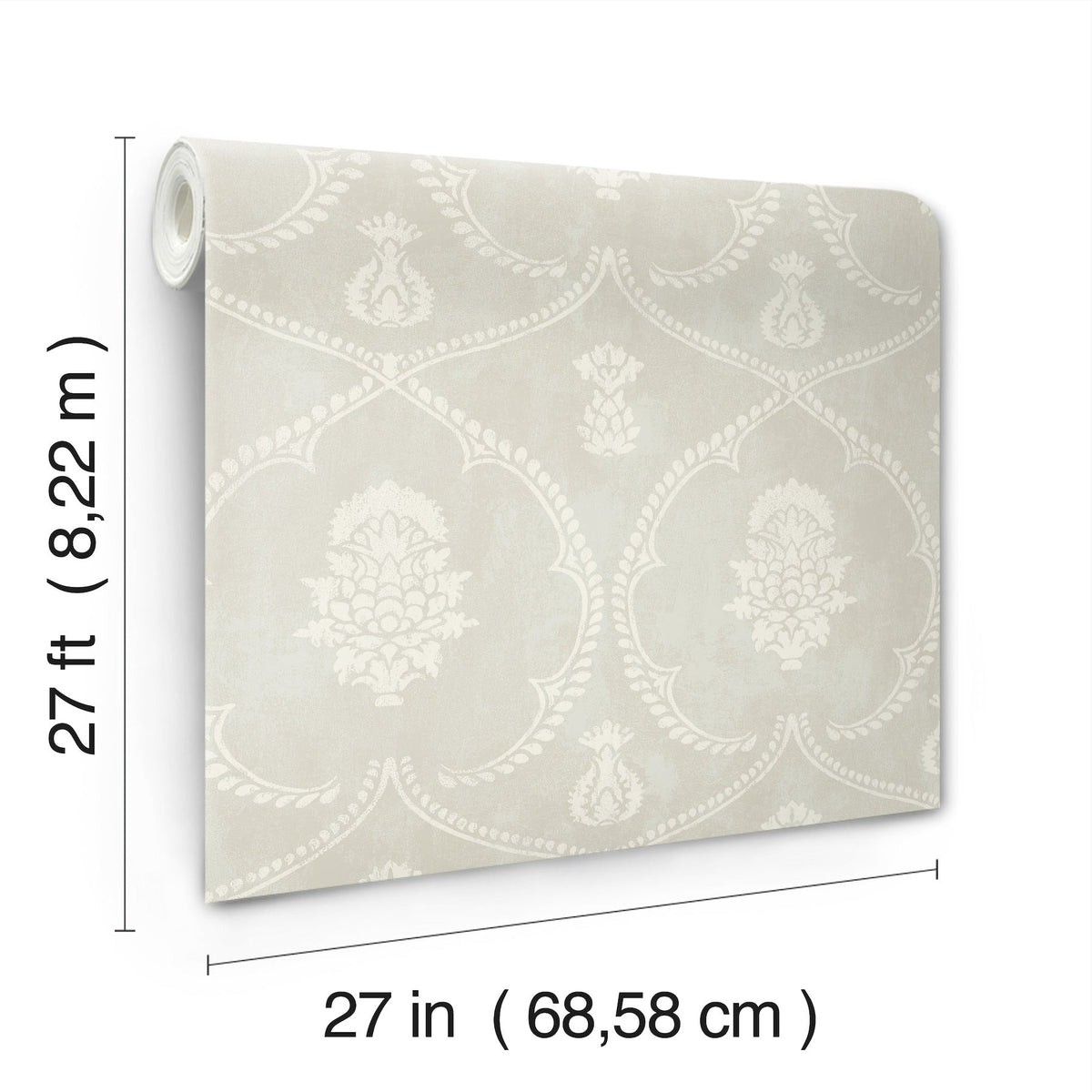 MX9642 Royal Damask Soft Grey Astoria Wallpaper by York Wallcoverings