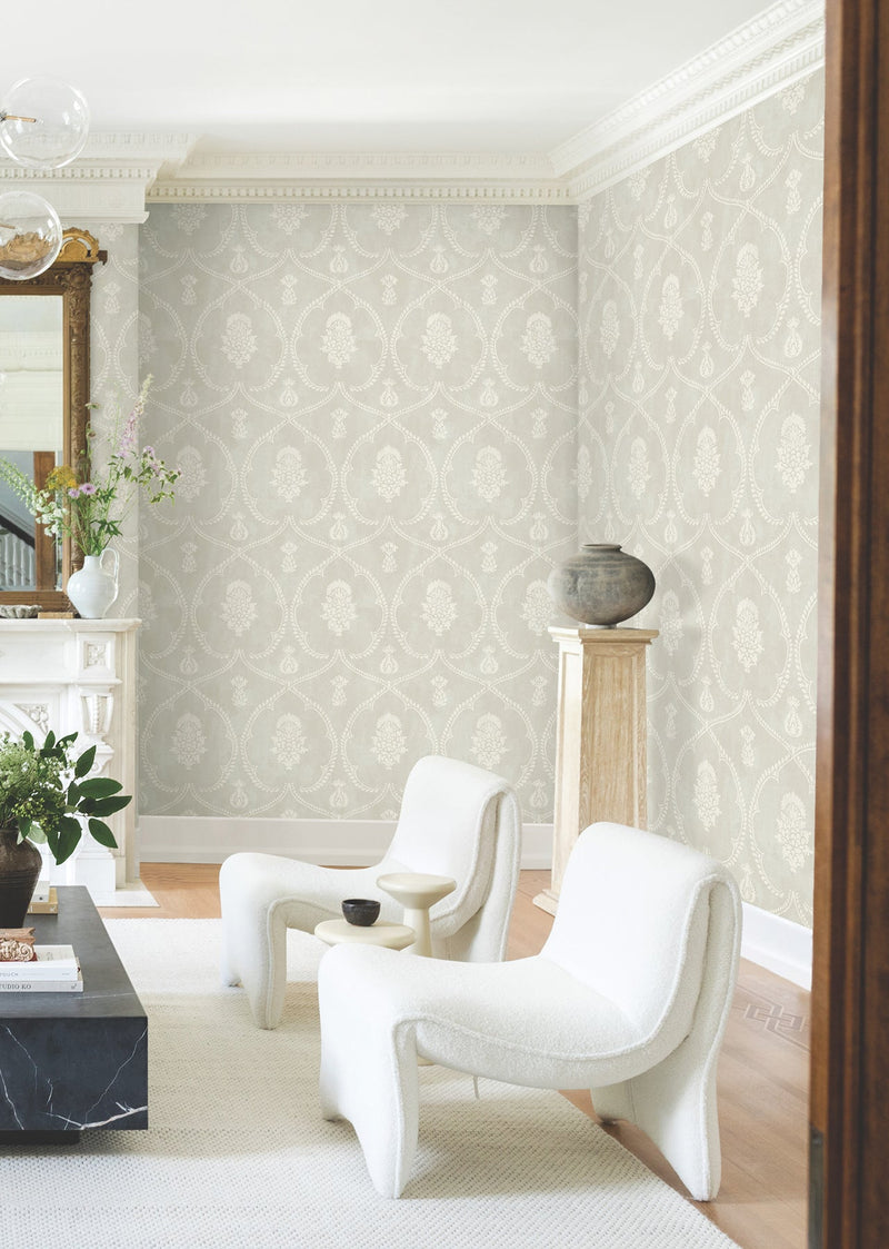 MX9642 Royal Damask Soft Grey Astoria Wallpaper by York Wallcoverings