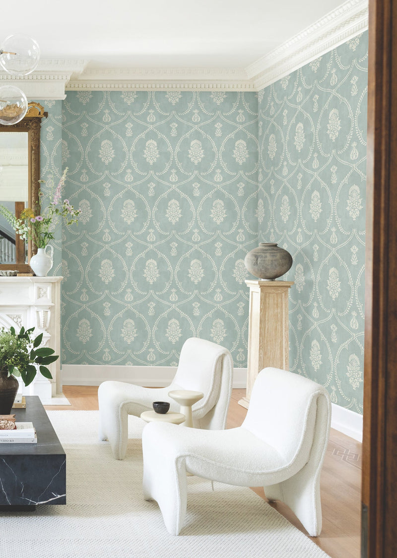 MX9645 Royal Damask Jade Astoria Wallpaper by York Wallcoverings