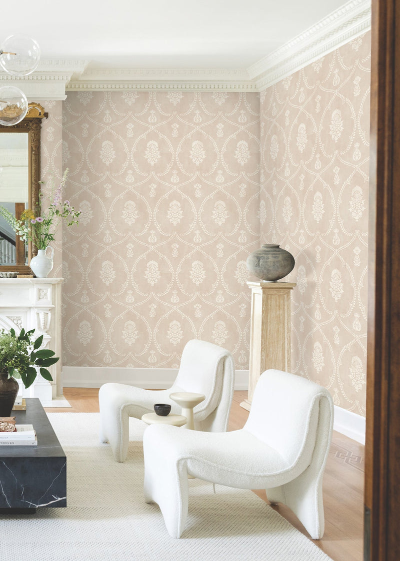 MX9646 Royal Damask Blush Astoria Wallpaper by York Wallcoverings