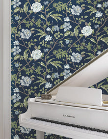 MX9652 Courtyard Botanical Navy Astoria Wallpaper by York Wallcoverings