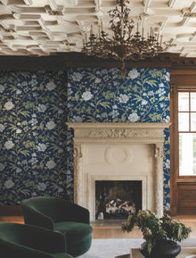 MX9652 Courtyard Botanical Navy Astoria Wallpaper by York Wallcoverings
