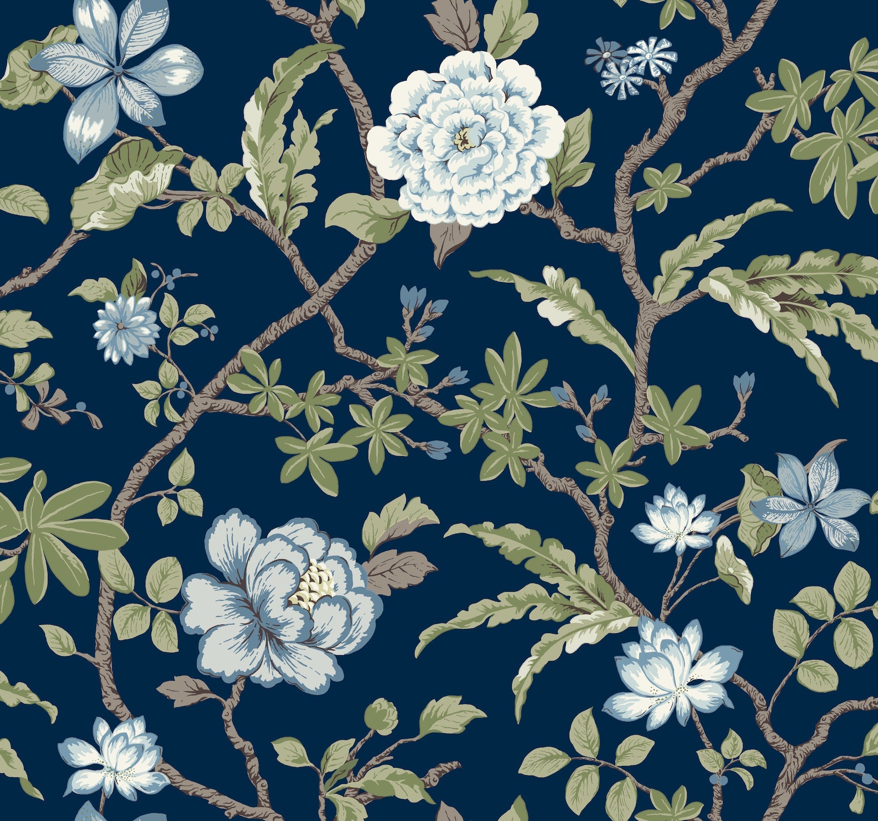 MX9652 Courtyard Botanical Navy Astoria Wallpaper by York Wallcoverings