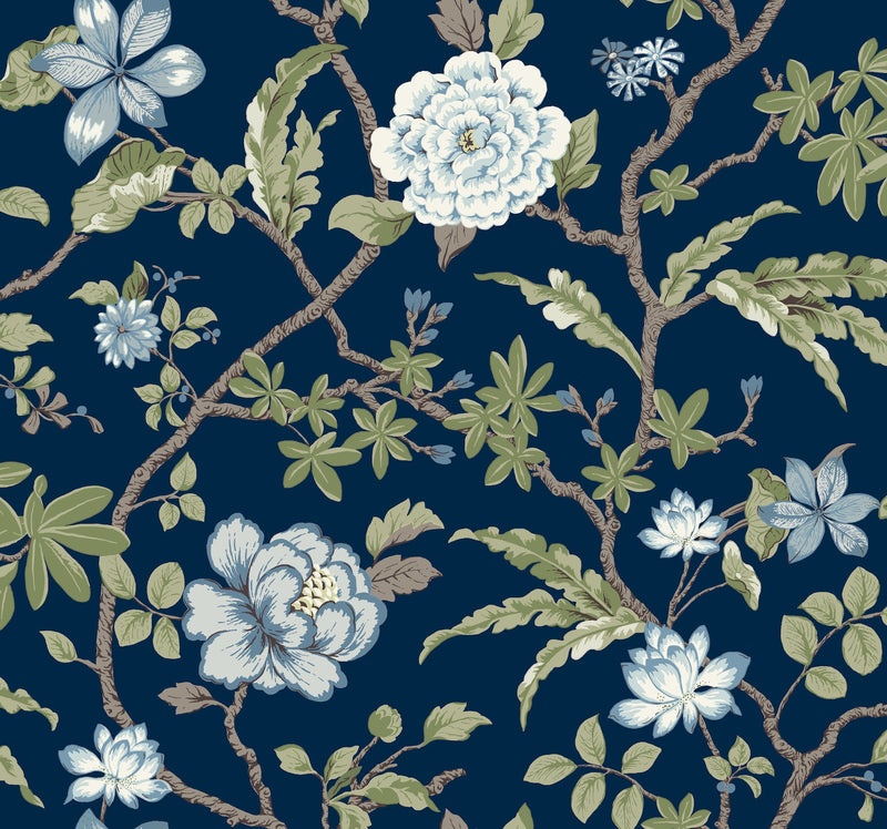MX9652 Courtyard Botanical Navy Astoria Wallpaper by York Wallcoverings