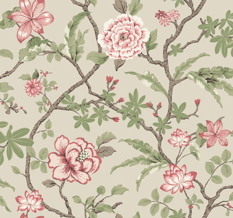 MX9653 Courtyard Botanical Pink Astoria Wallpaper by York Wallcoverings