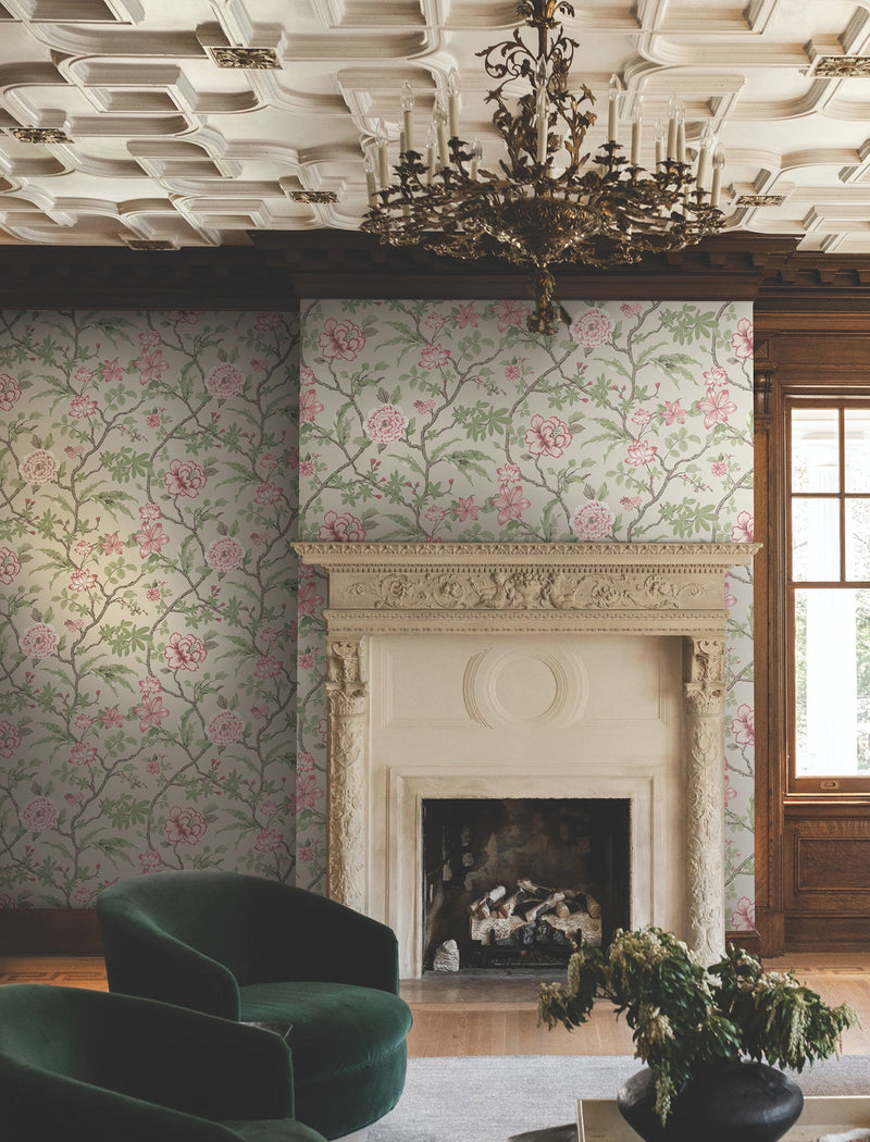 MX9653 Courtyard Botanical Pink Astoria Wallpaper by York Wallcoverings
