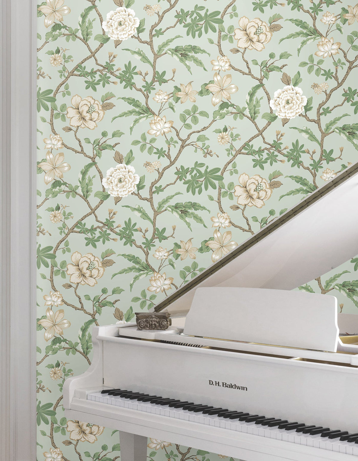 MX9654 Courtyard Botanical Pale Blue Astoria Wallpaper by York Wallcoverings
