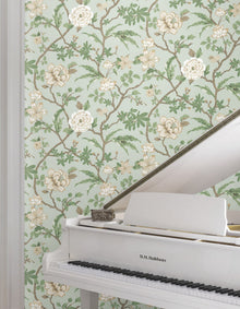 MX9654 Courtyard Botanical Pale Blue Astoria Wallpaper by York Wallcoverings