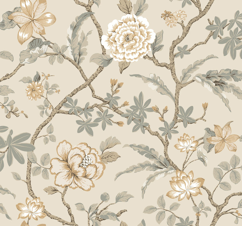MX9655 Courtyard Botanical Neutral Astoria Wallpaper by York Wallcoverings