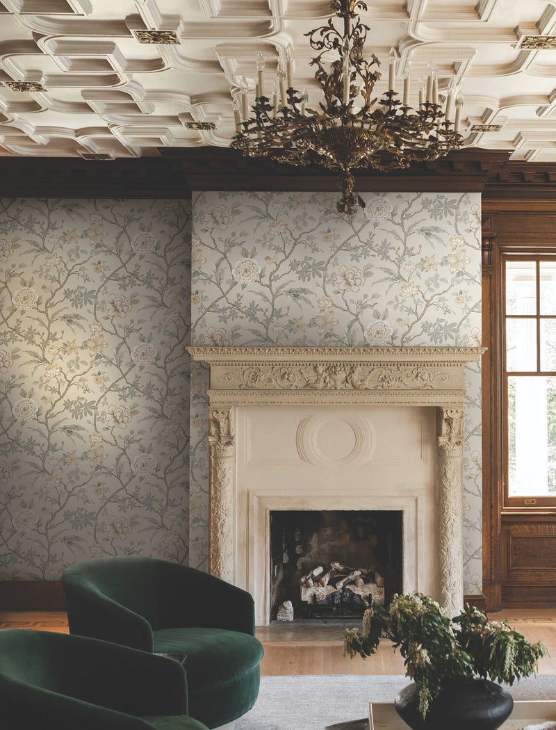 MX9655 Courtyard Botanical Neutral Astoria Wallpaper by York Wallcoverings