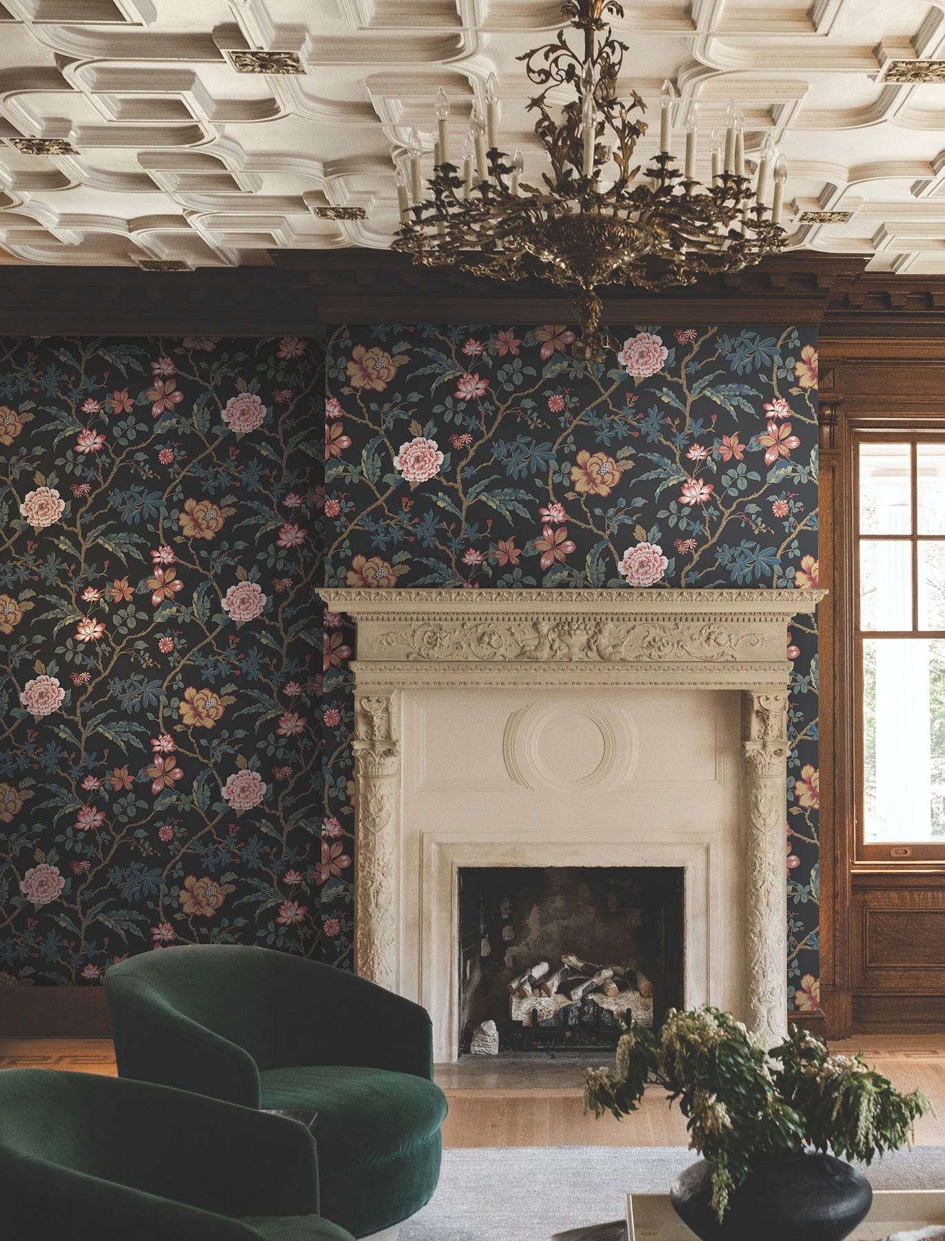 MX9656 Courtyard Botanical Scarlet Astoria Wallpaper by York Wallcoverings
