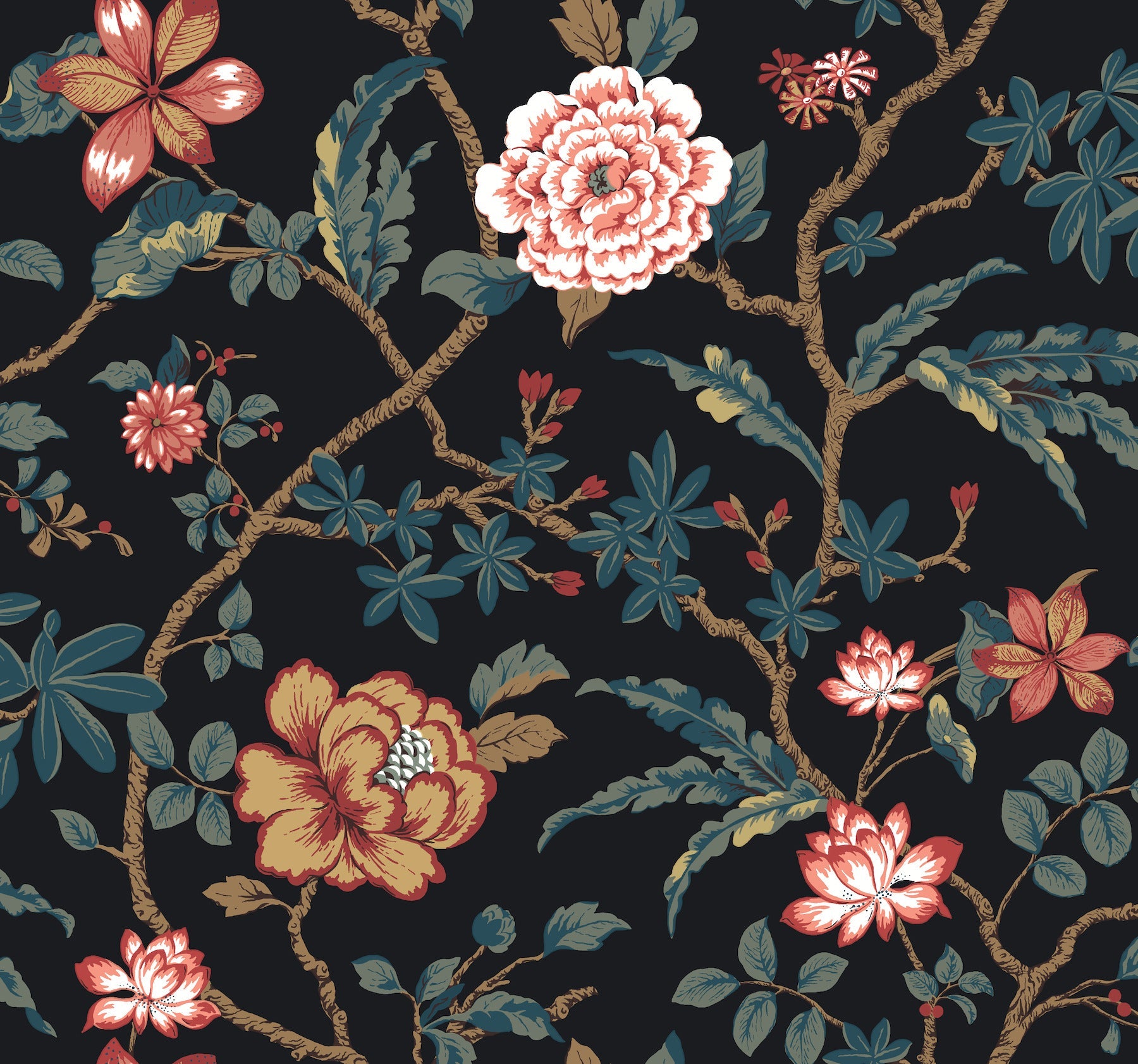 MX9656 Courtyard Botanical Scarlet Astoria Wallpaper by York Wallcoverings
