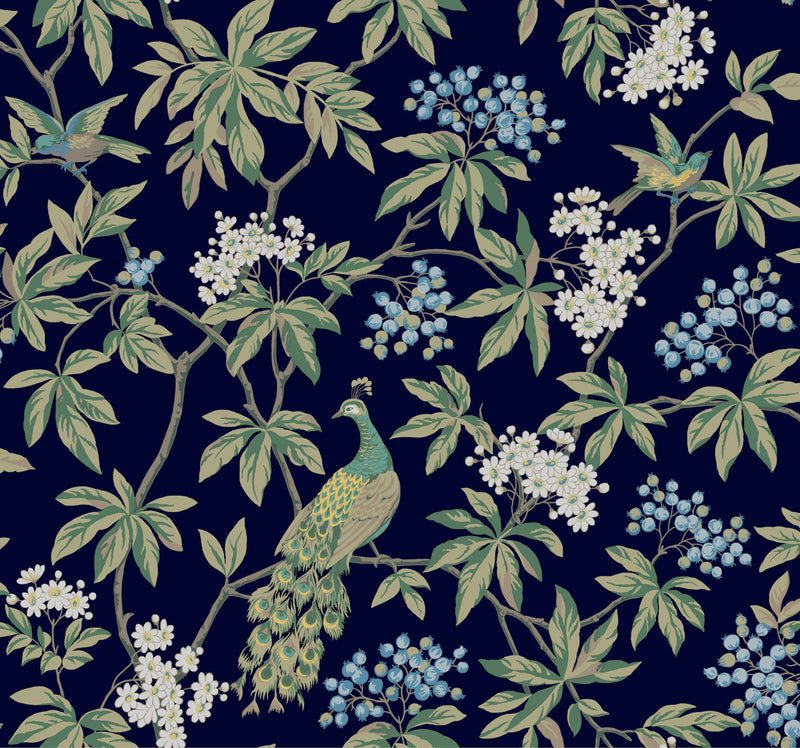 MX9661 Peacock Estate Navy Astoria Wallpaper by York Wallcoverings
