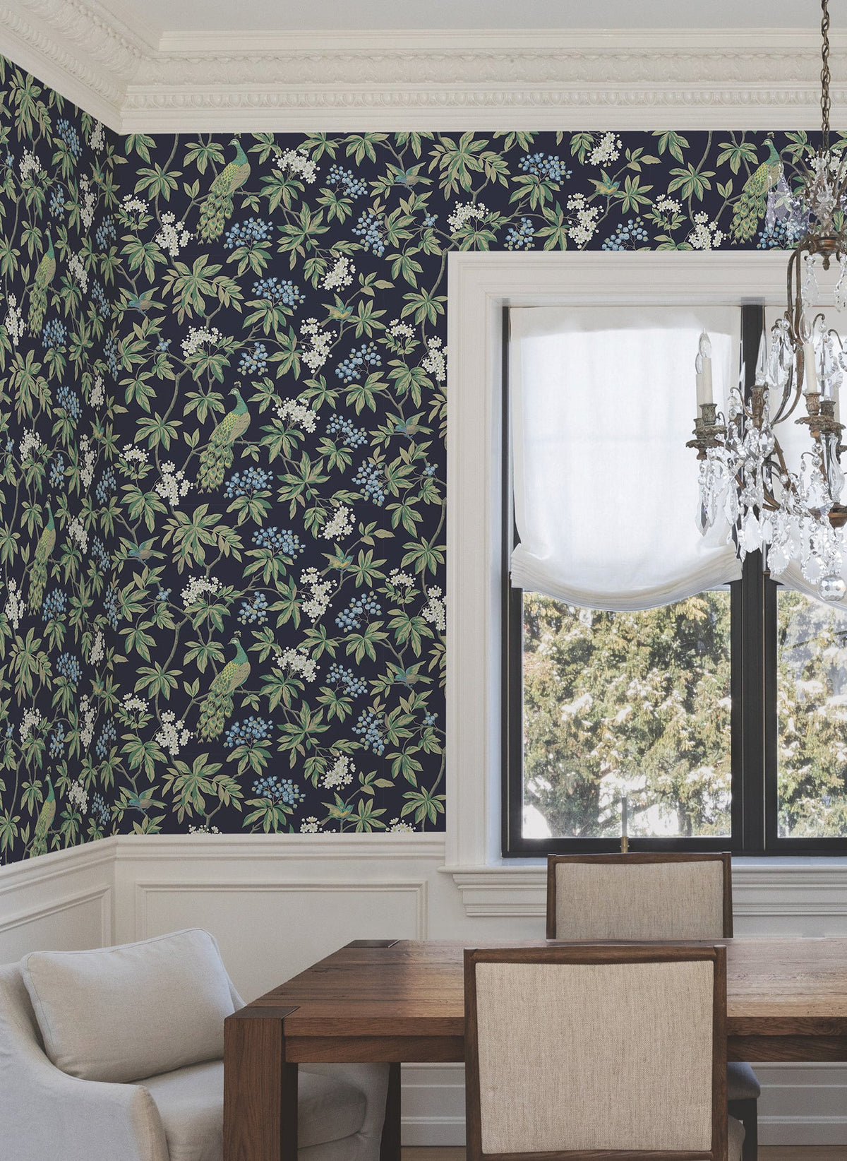 MX9661 Peacock Estate Navy Astoria Wallpaper by York Wallcoverings
