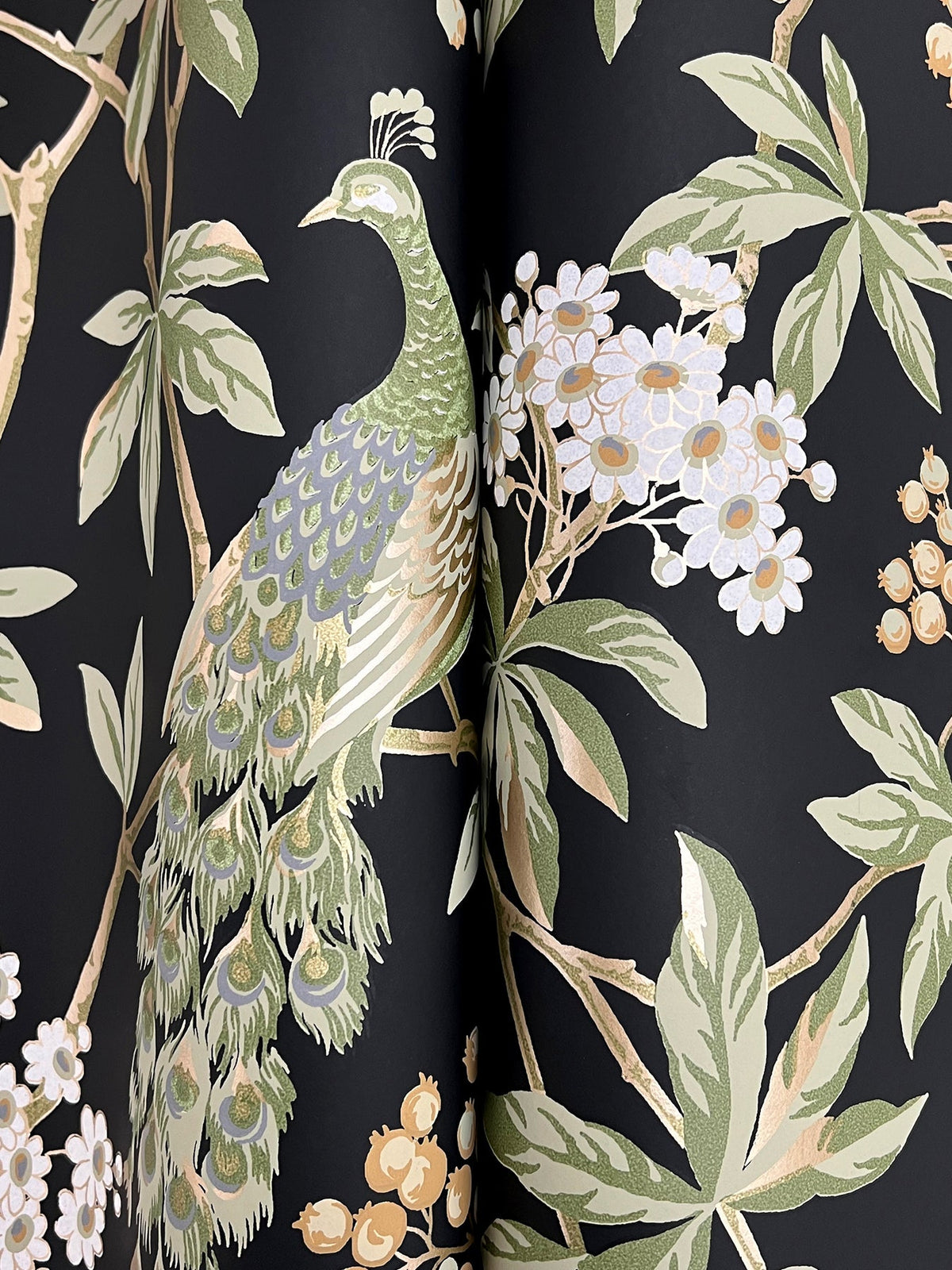 MX9662 Peacock Estate Black Astoria Wallpaper by York Wallcoverings