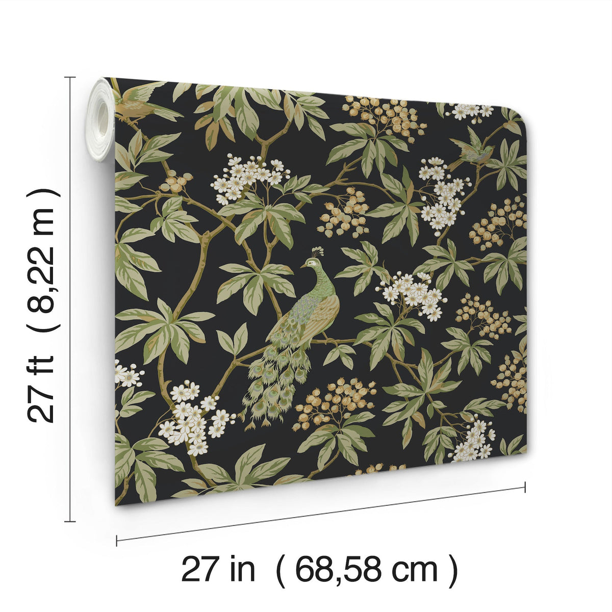 MX9662 Peacock Estate Black Astoria Wallpaper by York Wallcoverings