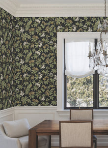 MX9662 Peacock Estate Black Astoria Wallpaper by York Wallcoverings