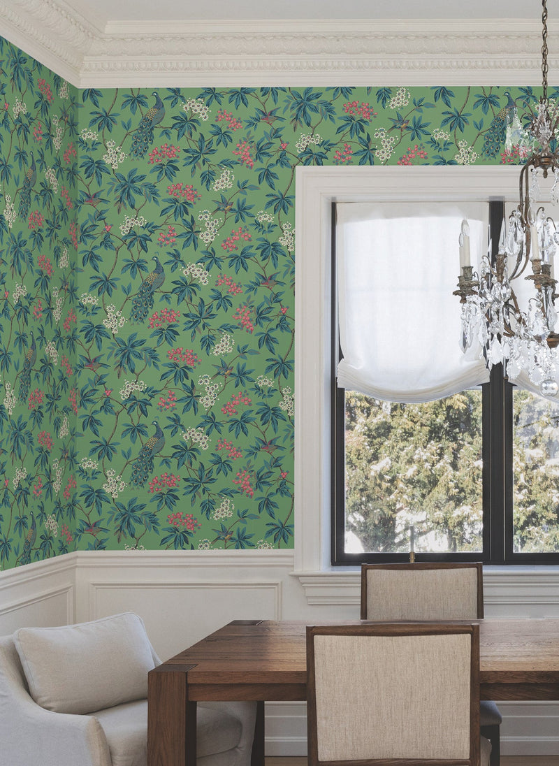 MX9664 Peacock Estate Green Astoria Wallpaper by York Wallcoverings