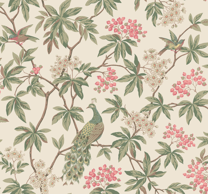 MX9665 Peacock Estate Cream Astoria Wallpaper by York Wallcoverings