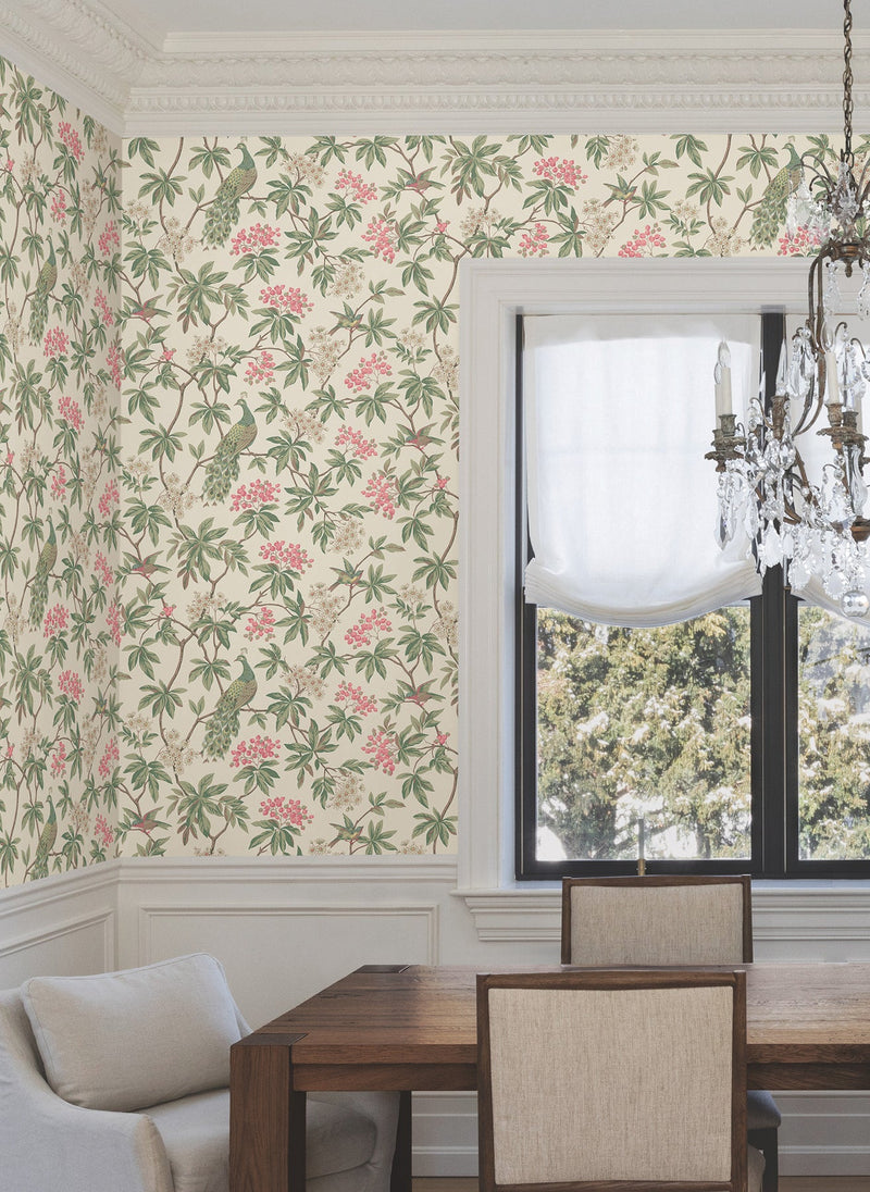 MX9665 Peacock Estate Cream Astoria Wallpaper by York Wallcoverings