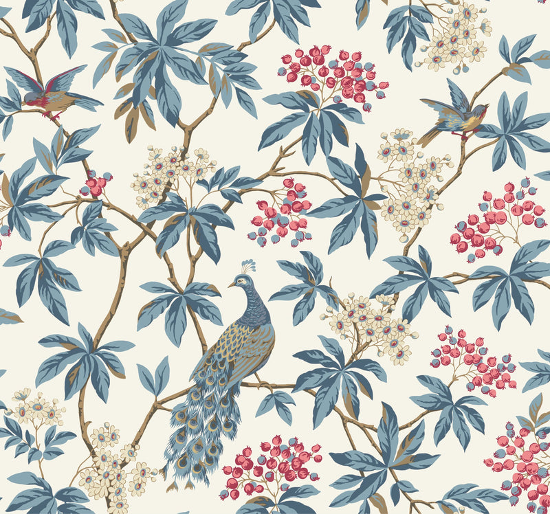 MX9666 Peacock Estate White Astoria Wallpaper by York Wallcoverings