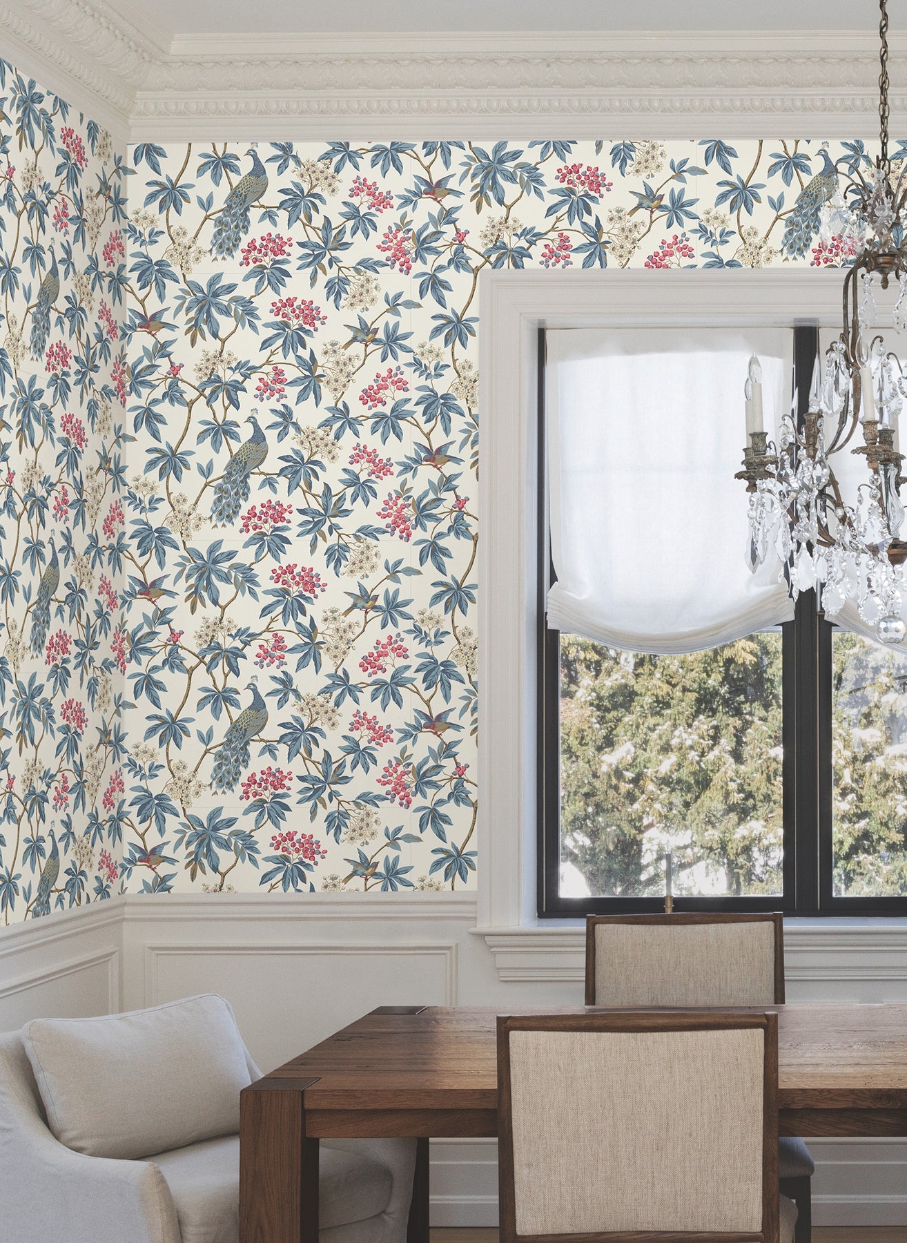 MX9666 Peacock Estate White Astoria Wallpaper by York Wallcoverings