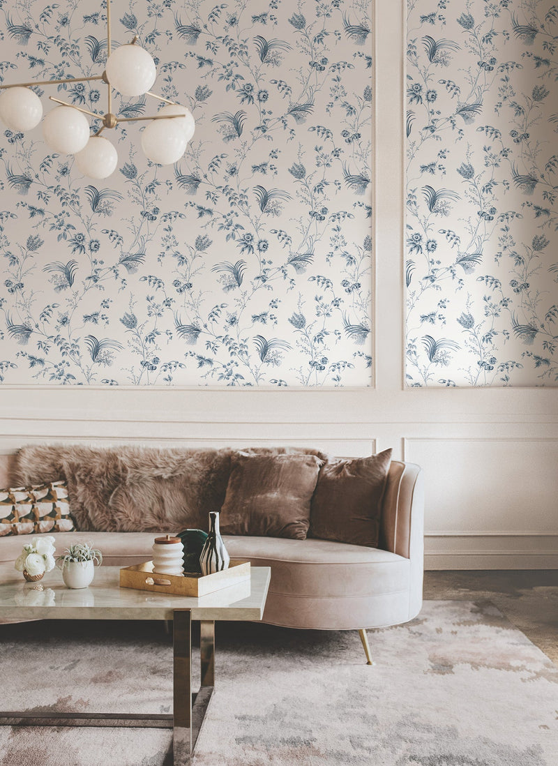 MX9683 Floral Lace Navy Astoria Wallpaper by York Wallcoverings