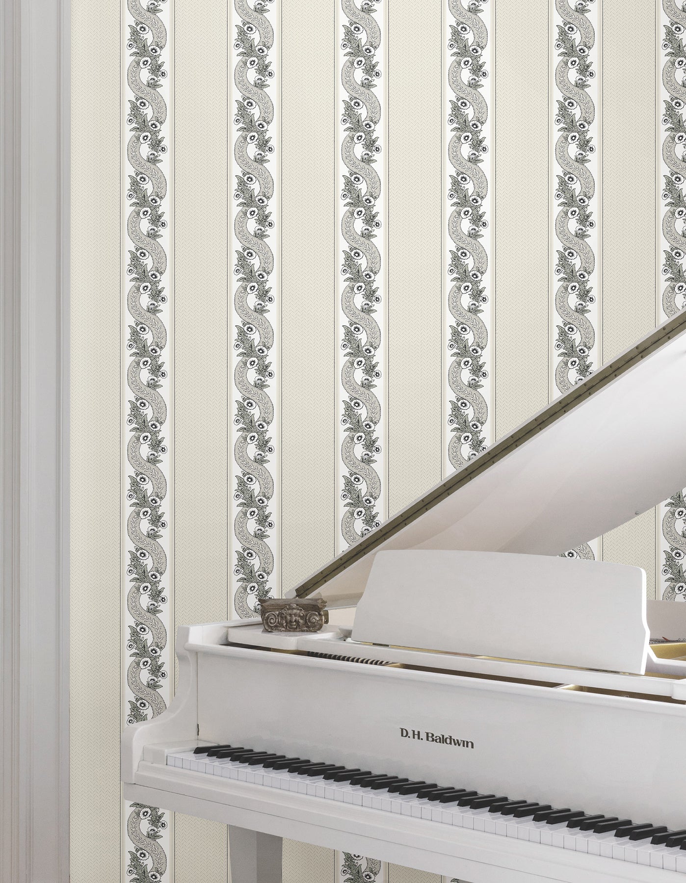 MX9691 Abbey's Garland Black & White Astoria Wallpaper by York Wallcoverings