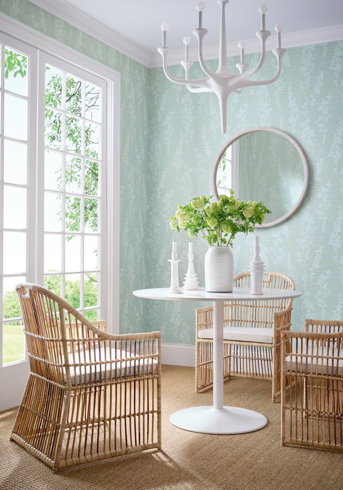 Spring Blooms Modern Resource 4 Metallic Pewter on Lavender Wallpaper by Thibaut | T41052