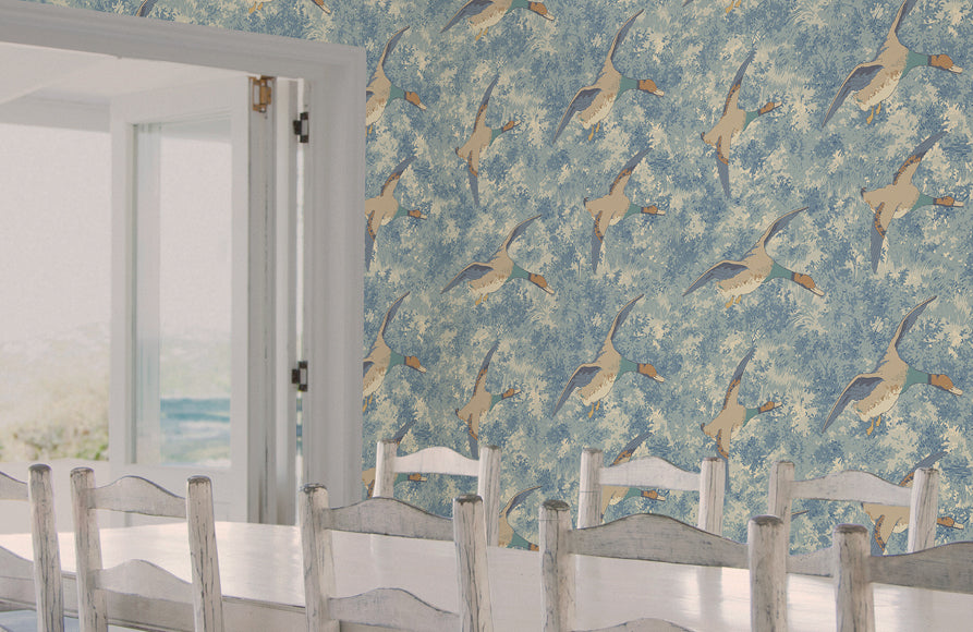 Forest Ducks Blue Country Walk Wallpaper by Mulberry Home