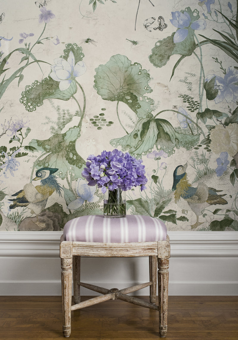 Wild Wisteria Mural Sojourn Navy Wallpaper by Thibaut | T42055