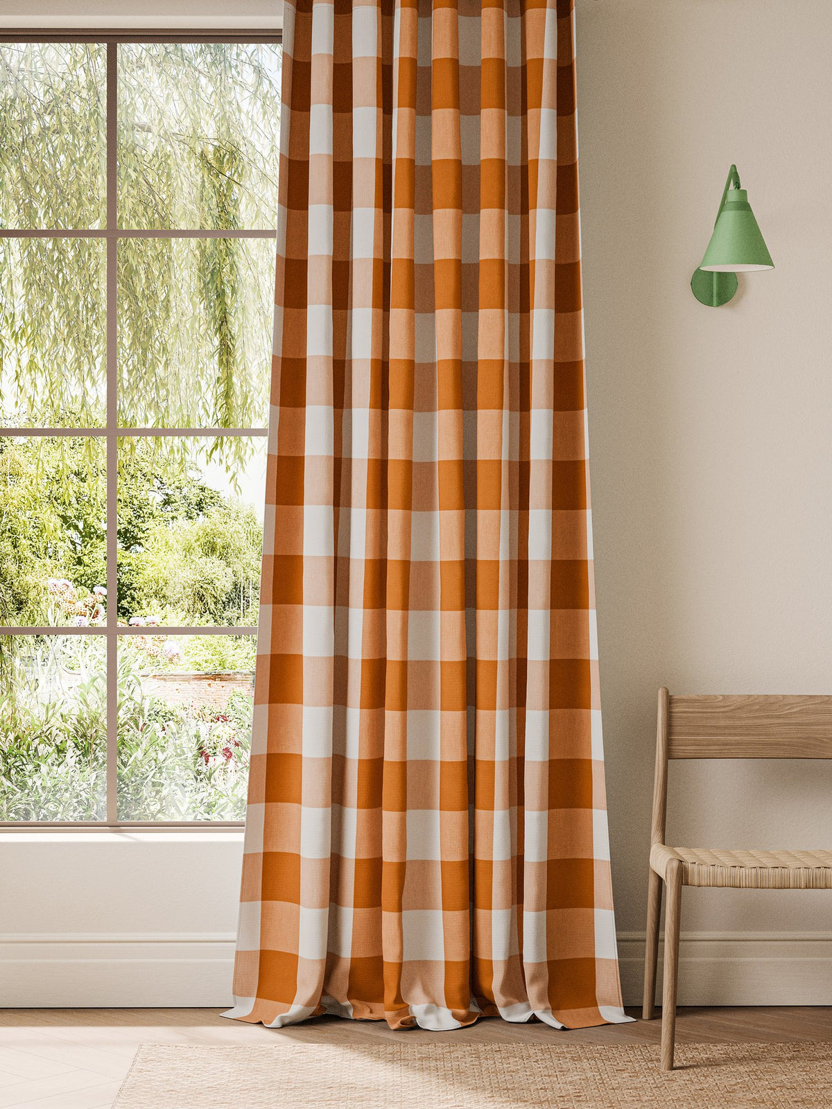 NCEN134801 Central Check Tangerine Central Checks & Stripes Fabric by Scion