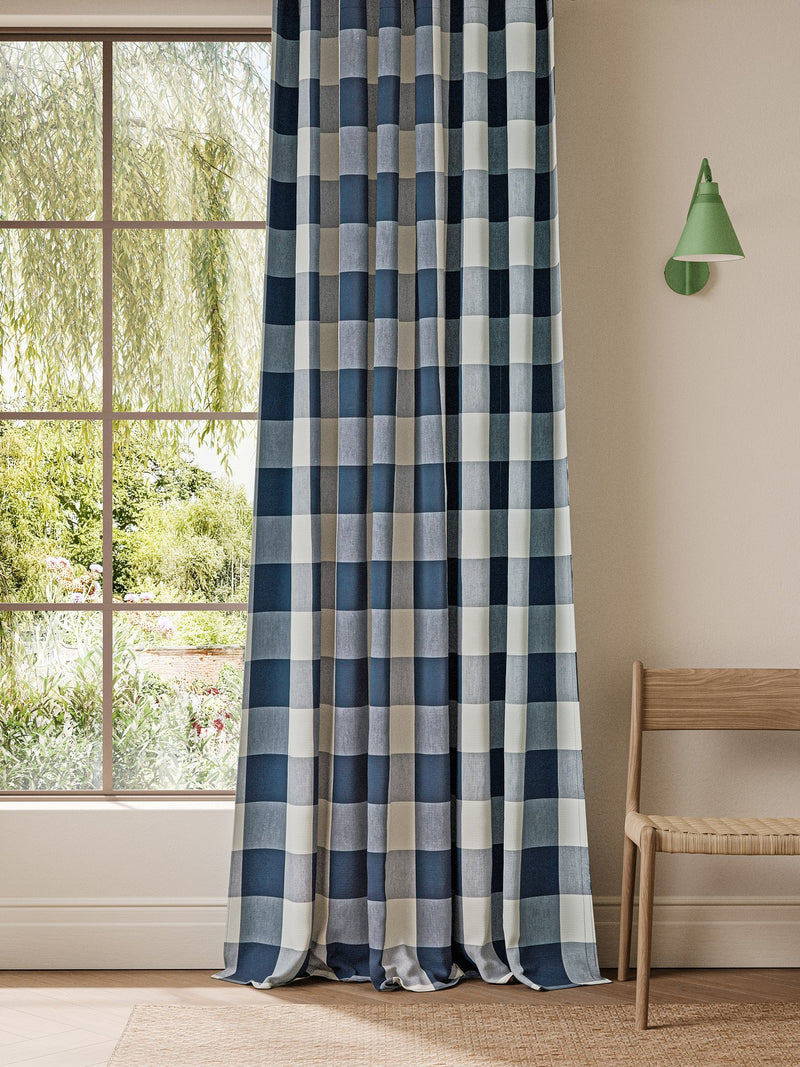 NCEN134803 Central Check Indigo Central Checks & Stripes Fabric by Scion