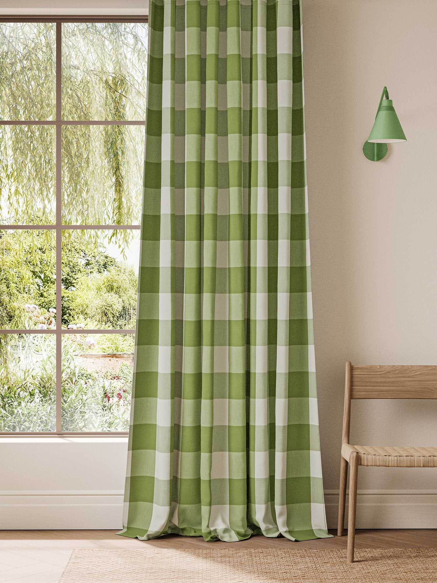 NCEN134809 Central Check Pea Green / Kelly Green Central Checks & Stripes Fabric by Scion