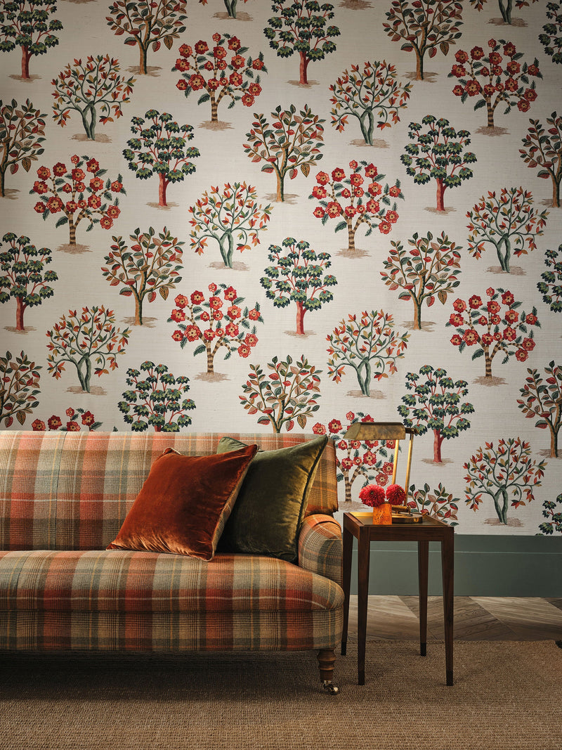 NCW4590-01 Fener Grove Coral / Teal Wallpaper by Nina Campbell