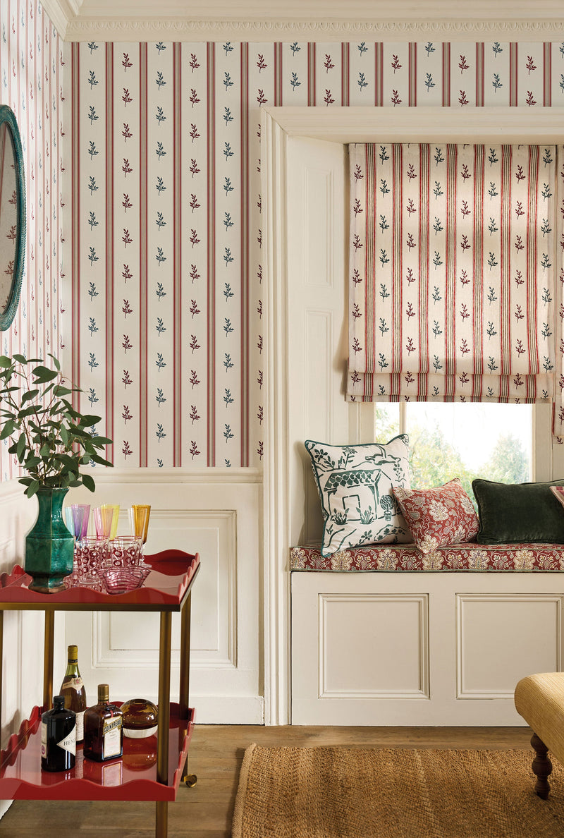 NCW4592-01 Anduze Red / Teal Wallpaper by Nina Campbell