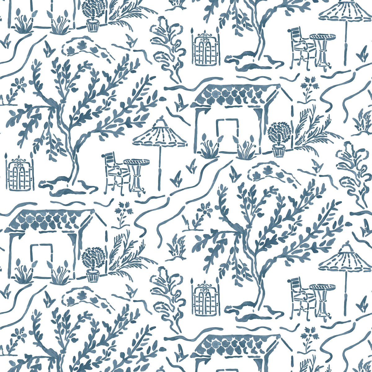 La Quintinie Indigo Honfleur Wallpaper Wallpaper by Nina Campbell