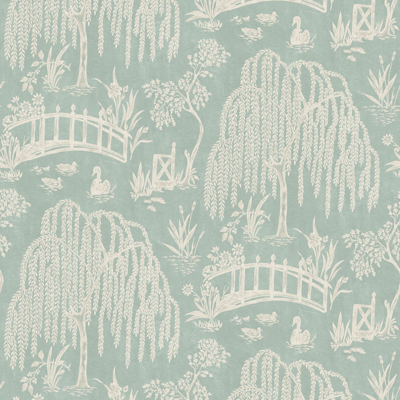 NCW4595-02 Les Saules Aqua Wallpaper by Nina Campbell