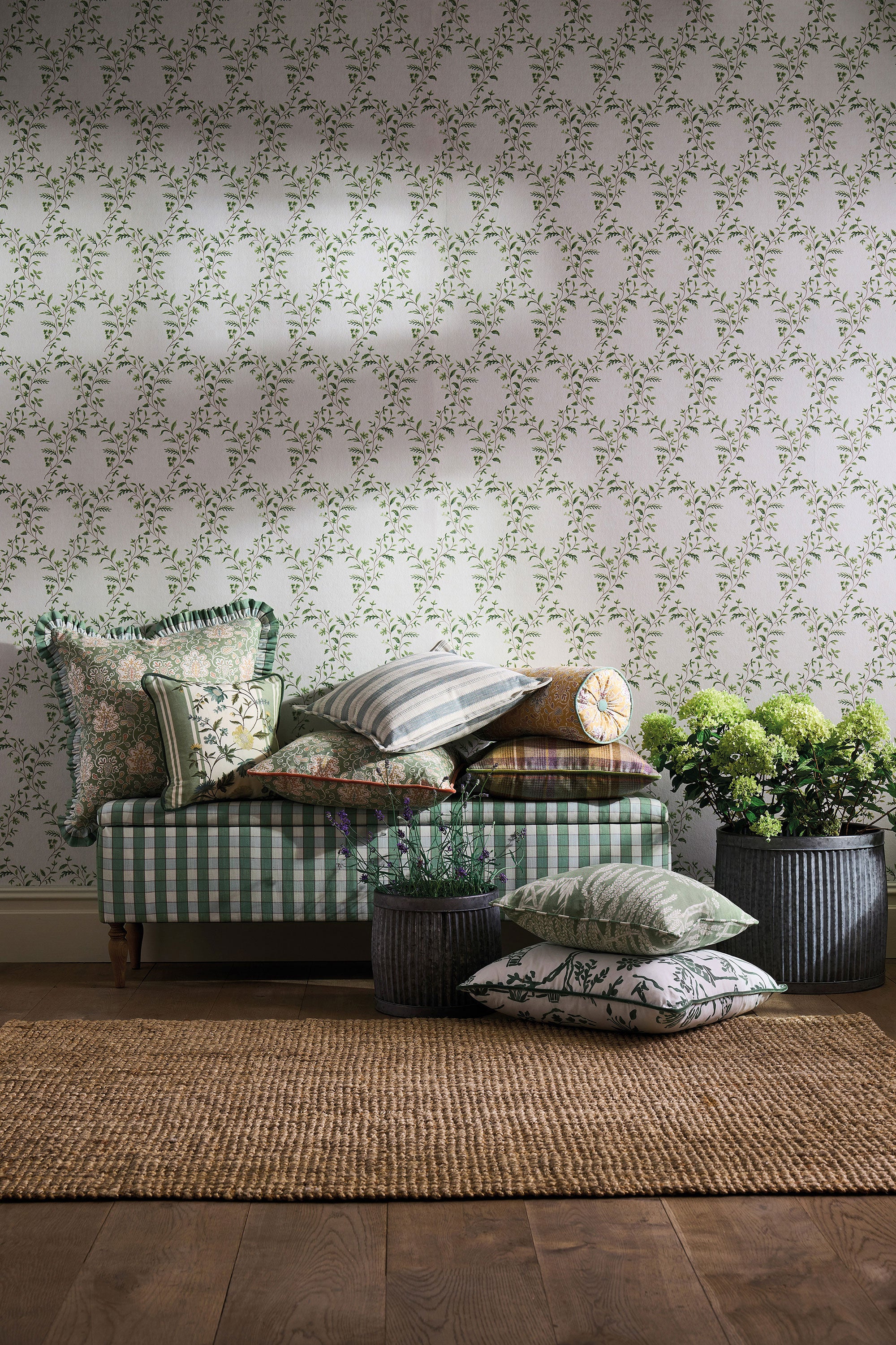 NCW4596-01 Hollingbourne Trellis Green Wallpaper by Nina Campbell