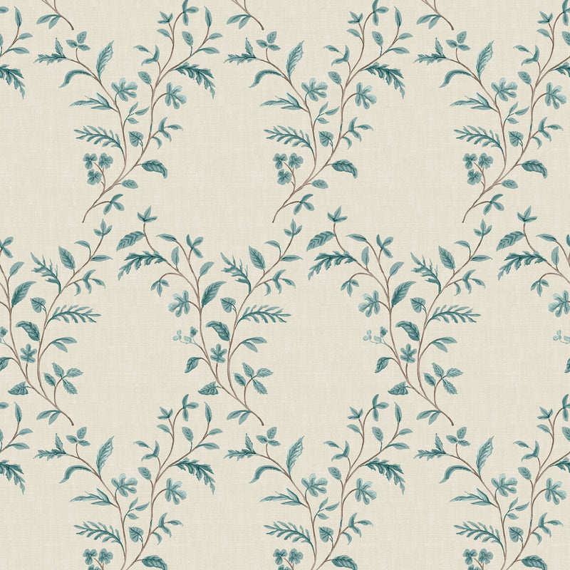 NCW4596-03 Hollingbourne Trellis Teal Wallpaper by Nina Campbell