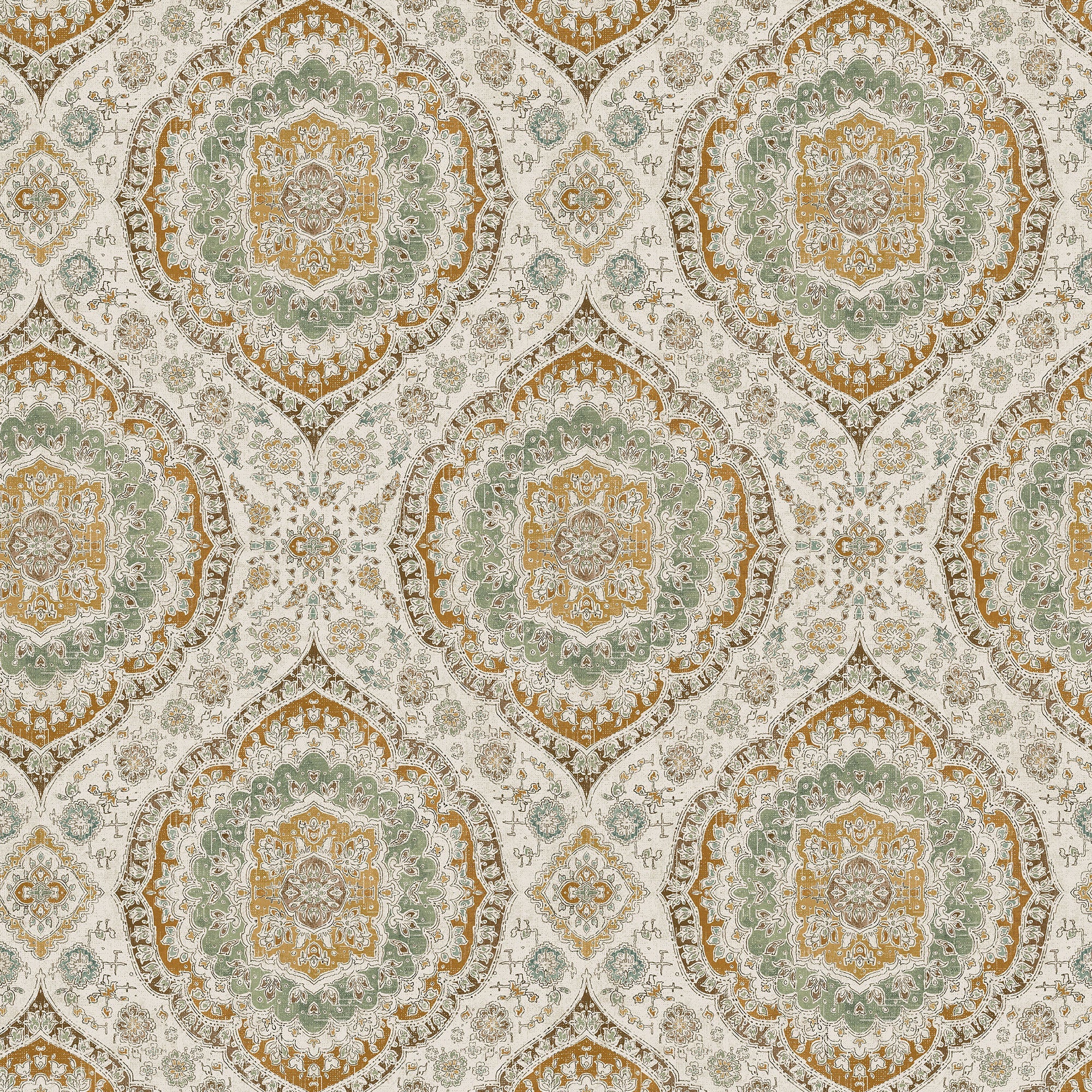 NCW4597-03 Karabali Ochre / Eucalyptus Wallpaper by Nina Campbell