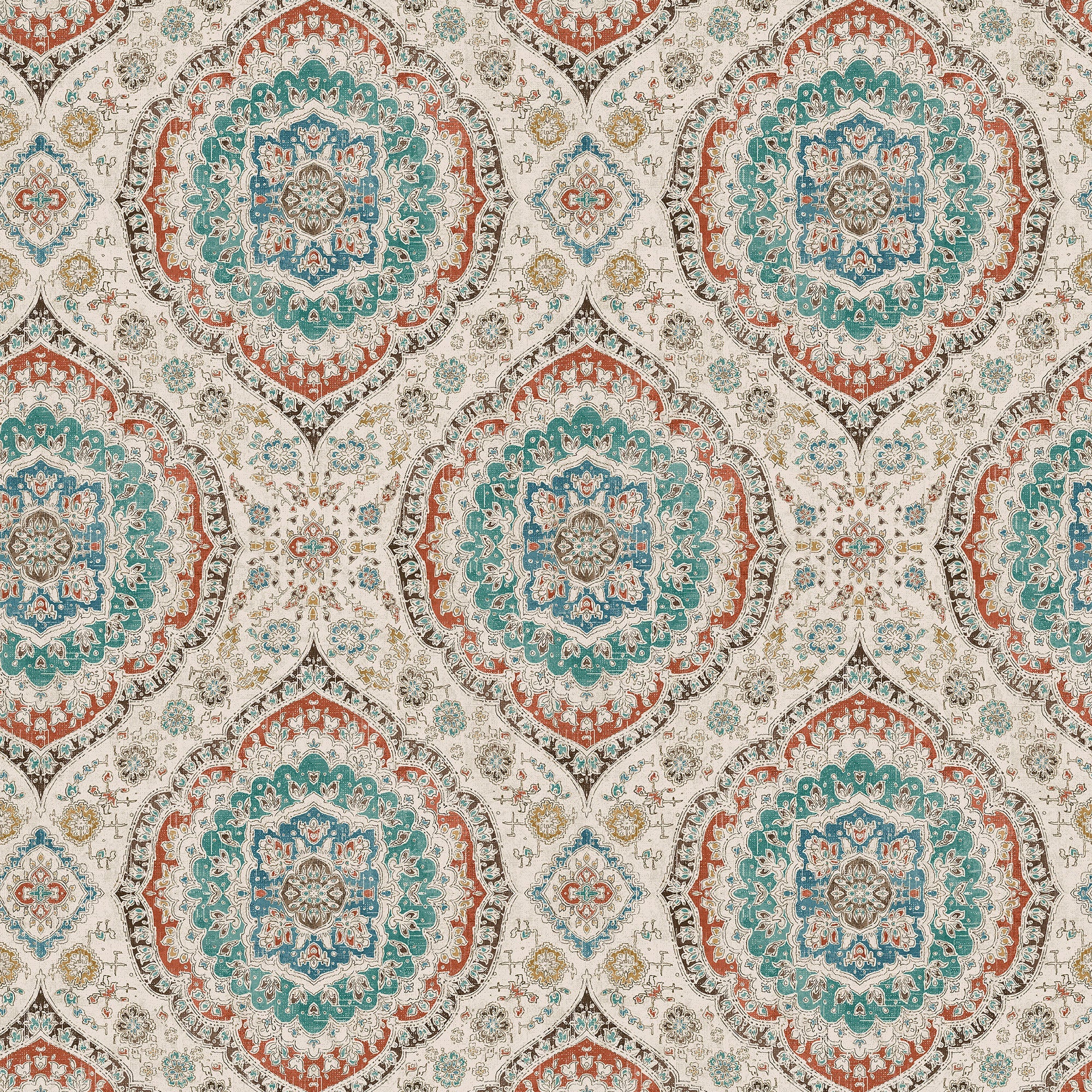 NCW4597-04 Karabali Teal / Russet Wallpaper by Nina Campbell