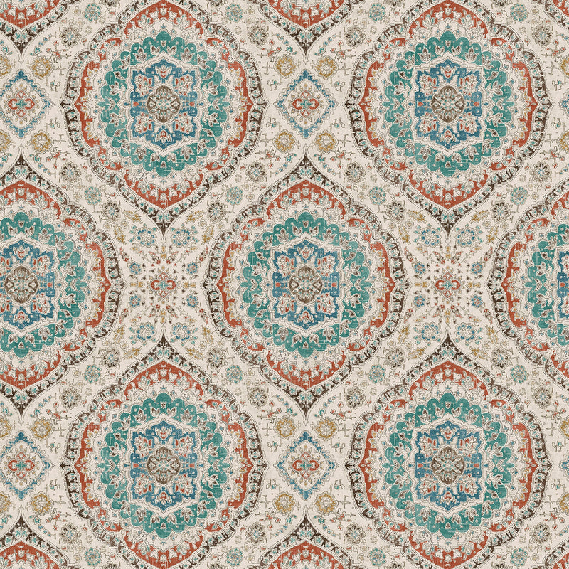 NCW4597-04 Karabali Teal / Russet Wallpaper by Nina Campbell
