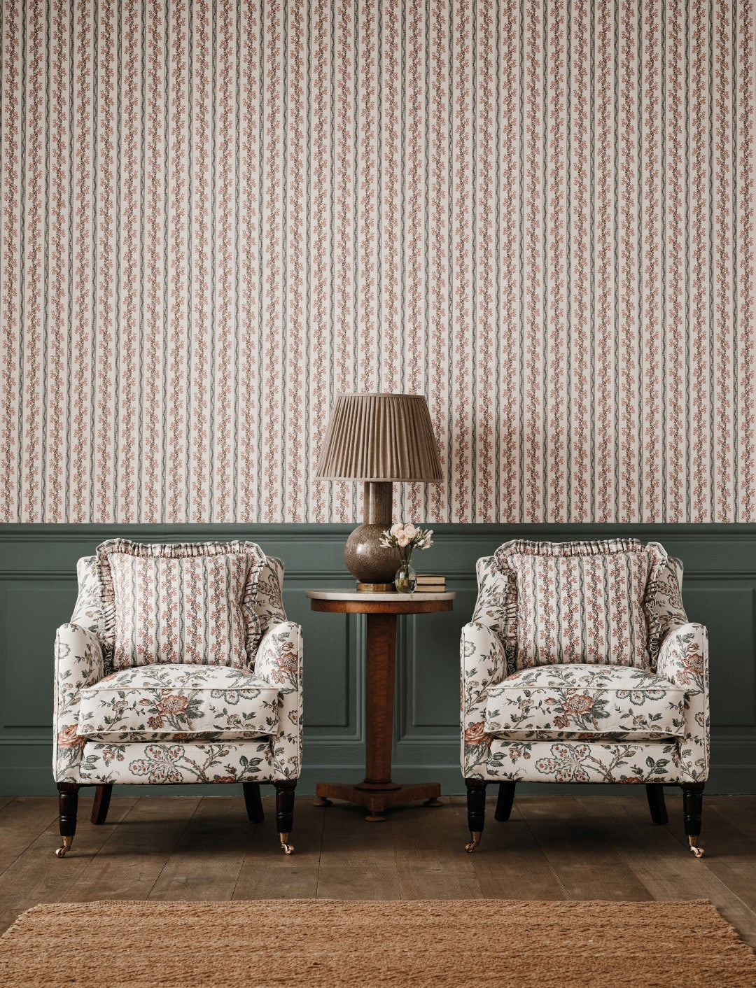 NCW4631-01 Odile Duck Egg / Red Dauphine Wallpaper by Nina Campbell - room