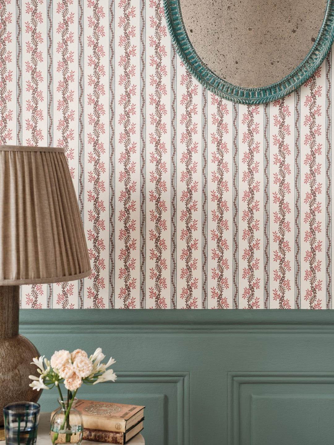 NCW4631-01 Odile Duck Egg / Red Dauphine Wallpaper by Nina Campbell - room