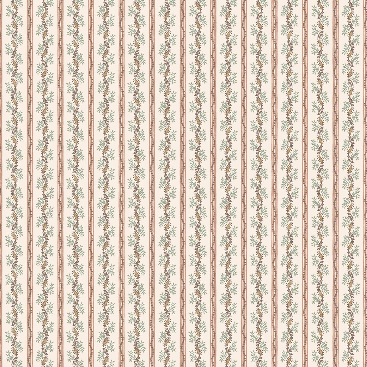 NCW4631-02 Odile Coral / Eucalyptus Dauphine Wallpaper by Nina Campbell - flat