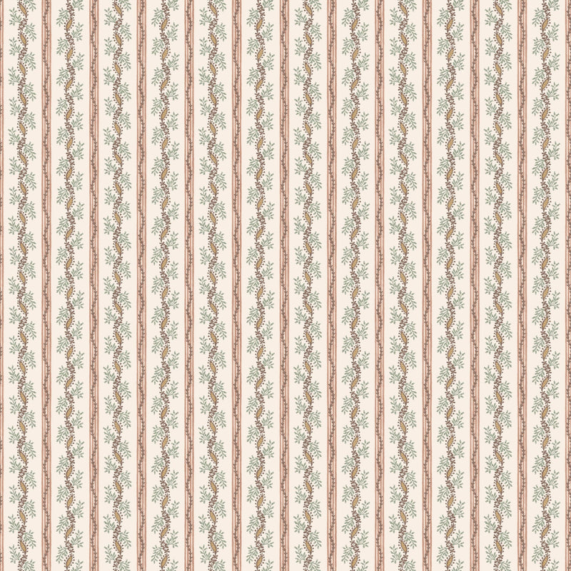 NCW4631-02 Odile Coral / Eucalyptus Dauphine Wallpaper by Nina Campbell - flat