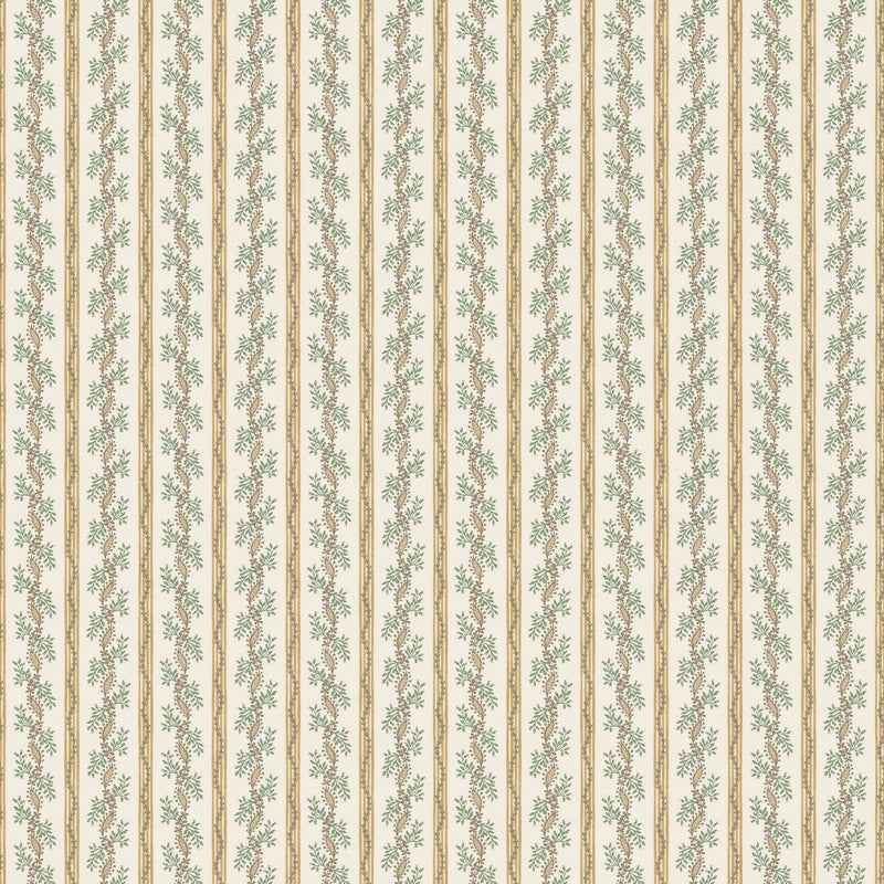 NCW4631-04 Odile Ochre / Sage Dauphine Wallpaper by Nina Campbell - flat